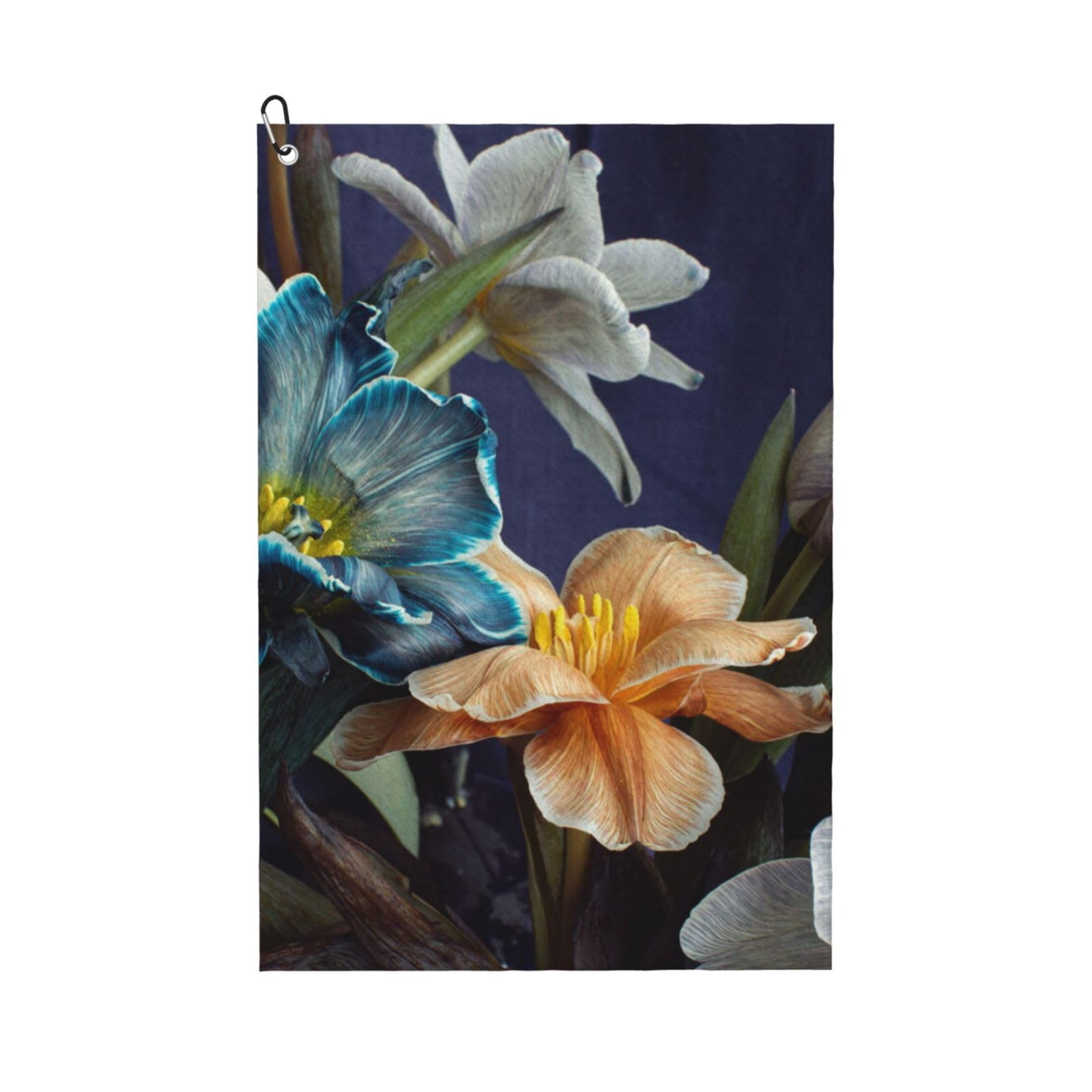 Hnnkloy Tulip Floral Pattern, 16x24 in Portable Waffle Golf Towels with Carabiner Clip for Golf Bag