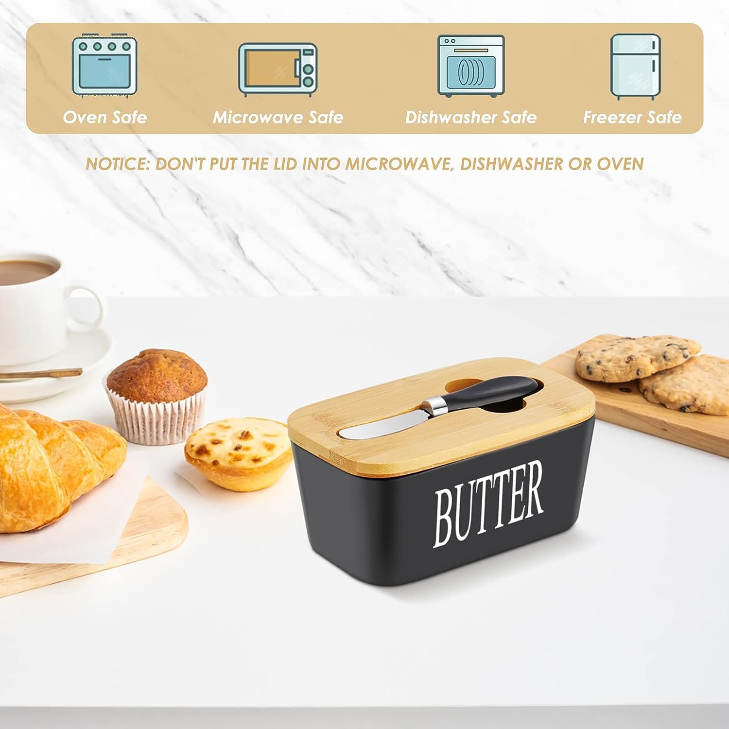 KAIBARE Grand beurrier pour beurre canadien de 0,5 kg, beurre en porcelaine avec couvercle à KAIBARE Grand beurrier pour beurre canadien de 0,5 kg, beurre en porcelaine avec couvercle à