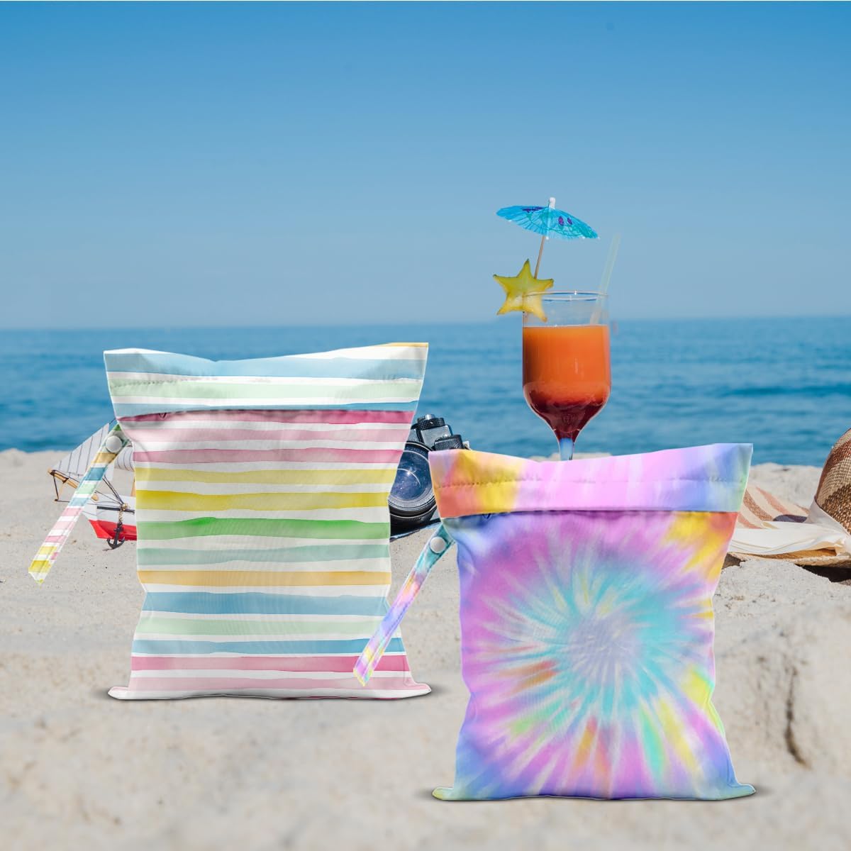 2PCS Wet Dry Bags Rainbow wet bags Swimsuit Bag Beach Essentials Summer Gifts Washable Reusable Waterproof Bag for Swimsuit Pool Beach Diapers Dirty Yoga Gym Clothes