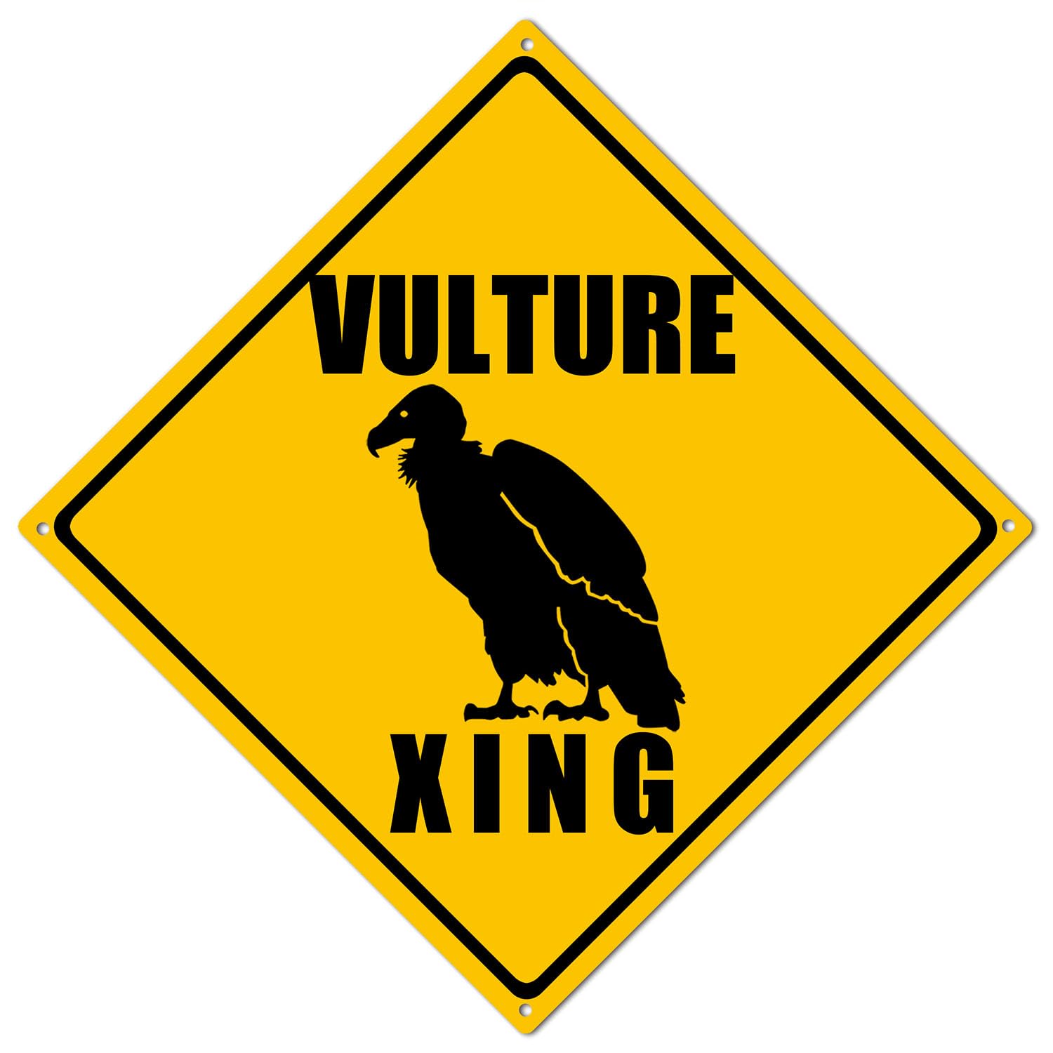 8x8In Metal Aluminum Sign Diamond Sign Vulture Xing Crossing Sign Black Yellow Eye-Catching Durable Rust-Resistant Easy to Install