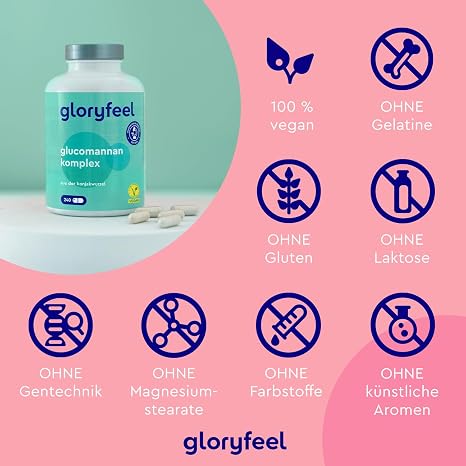Glucomannan Capsules - 4000 mg per Daily Dose - 240 Capsules - Konjac Root for Weight Loss * - With Vitamin B3 and Chrome - Vegan Laboratory Tested No Additives Made in Germany