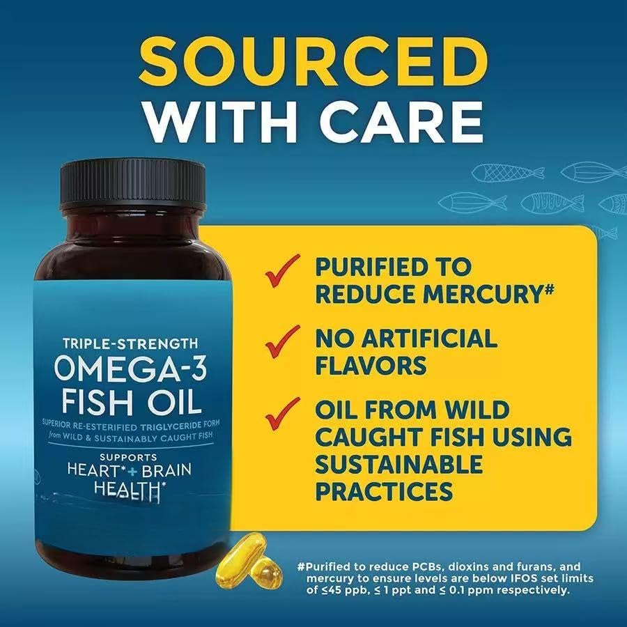 Olio di pesce, supporto per cuore, cervello e articolazioni | Supporto per la salute del cuore e la funzione cerebrale, assorbimento avanzato, non OGM