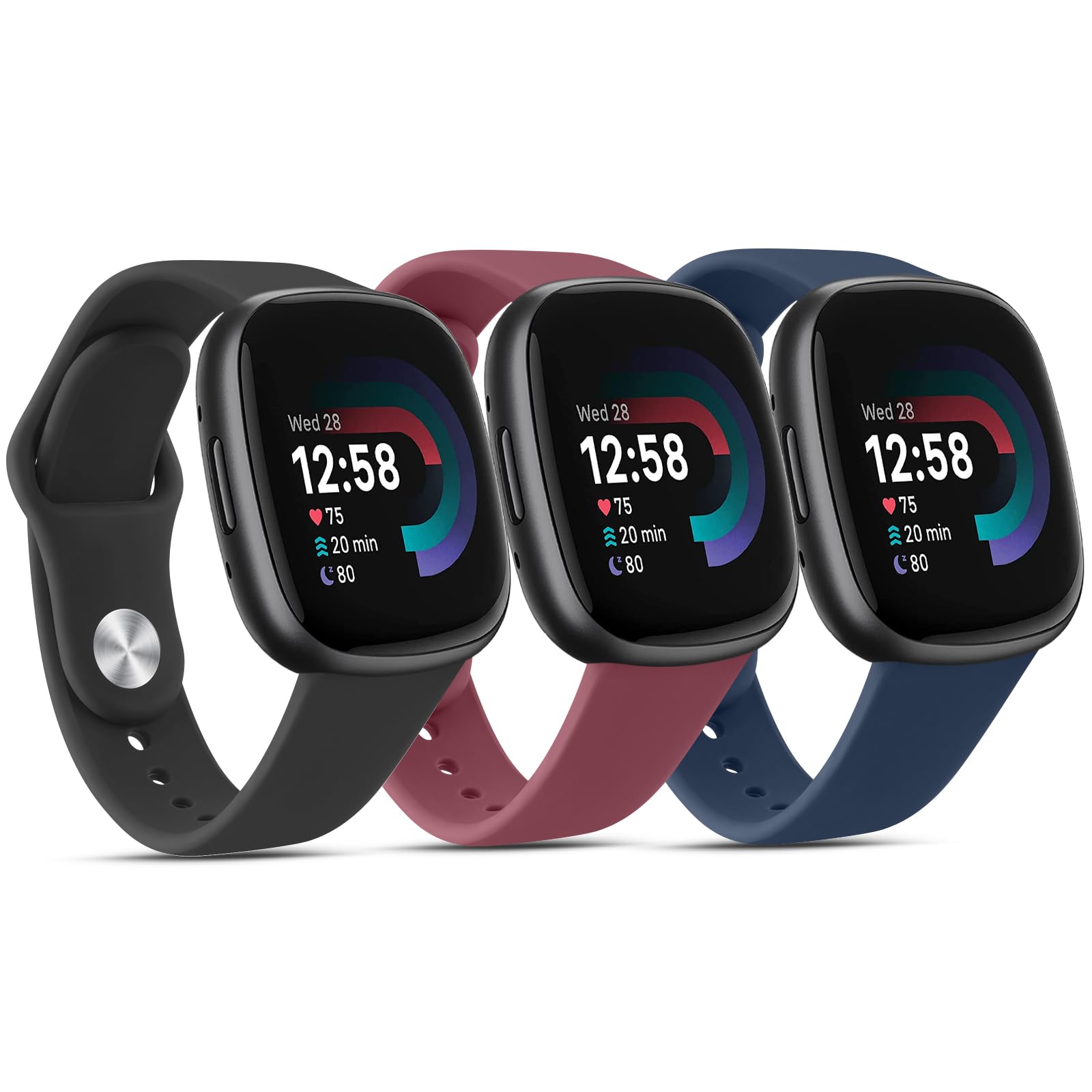 Tobfit Silicone Band for Fitbit Versa 3 4 Fitness Tracker, Soft Sport Strap for Fitbit Sense/Sense 2 Watch, Wristband with Metal Buckle for Men Women (3 Pack)-image-19