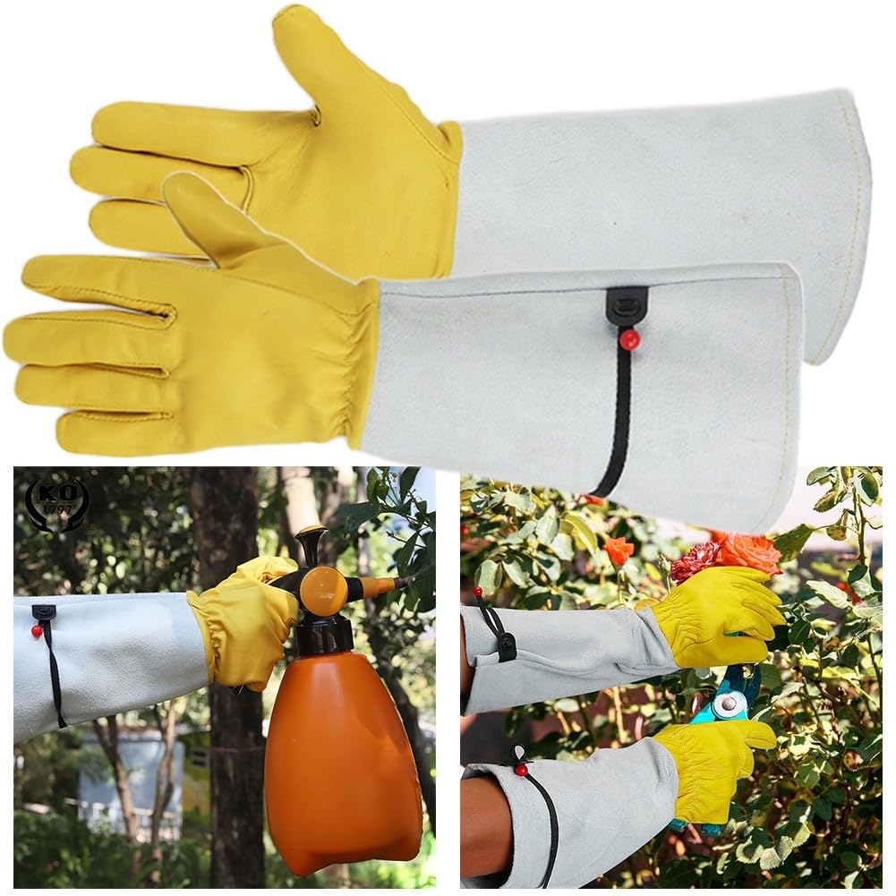 Guanti da giardinaggio resistenti per potatura, resistenti alle spine, in pelle di capra e pelle di vacchetta, con protezione lunga dell'avambraccio per paesaggistica e diserbo