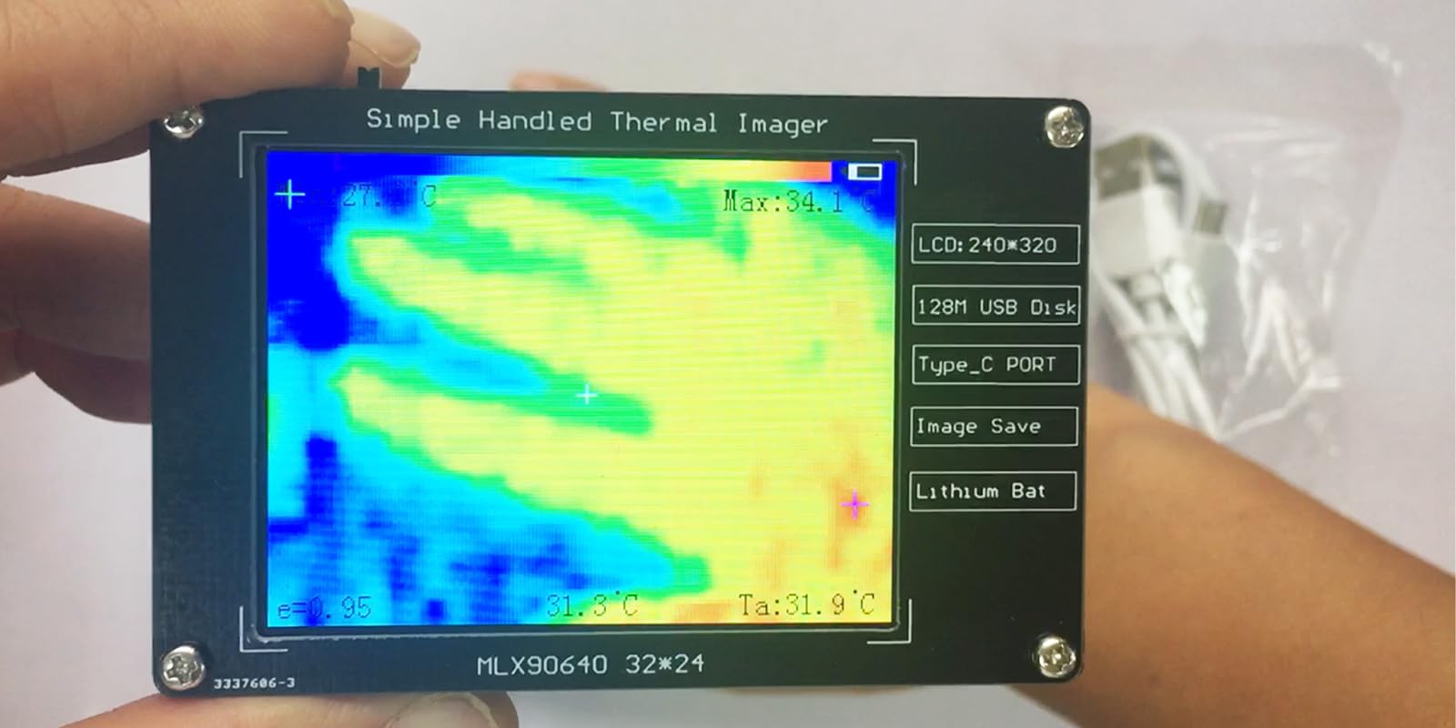 MLX90640 Handheld Infrared Thermal Imager Portable Non-Contact Temperature Measurement Camera 3.2-inch LCD Display Rechargeable Battery Picture