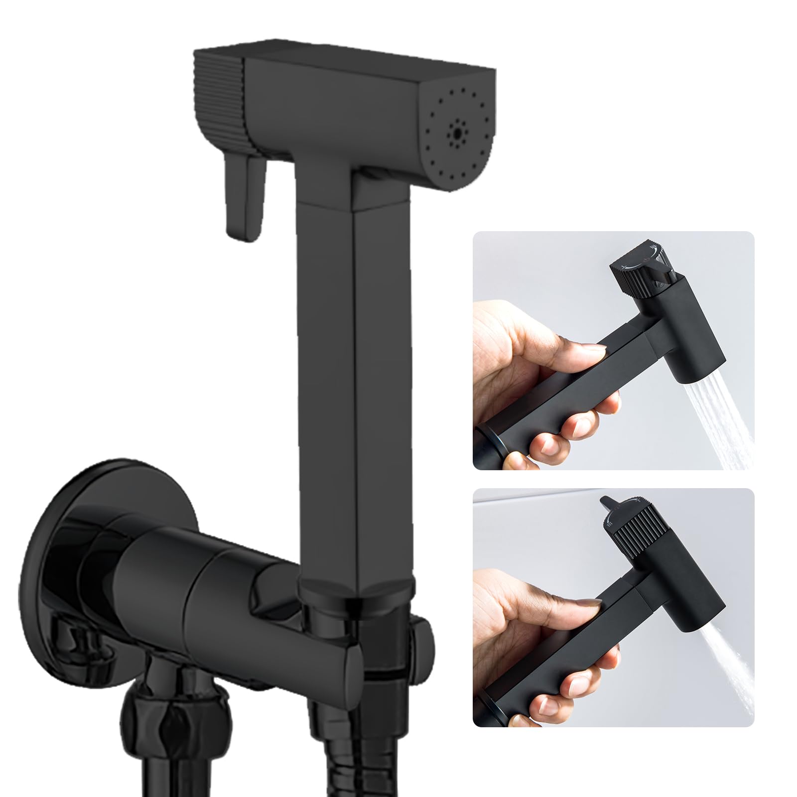 Doccetta per Bidet Nero Spruzzatore per Bidet Ottone Idroscopino per WC, con Uno Dentro Uno Fuori Valvola ad Angolo, Spruzzatore a Doppia Funzione in Ottone, 1.2M Tubo Doccia