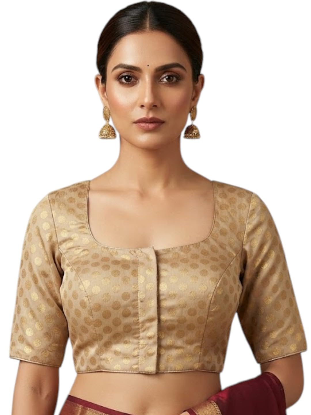 biyu Beige Brocade Saree Blouse with Gold Polka Dot Pattern-picture-32