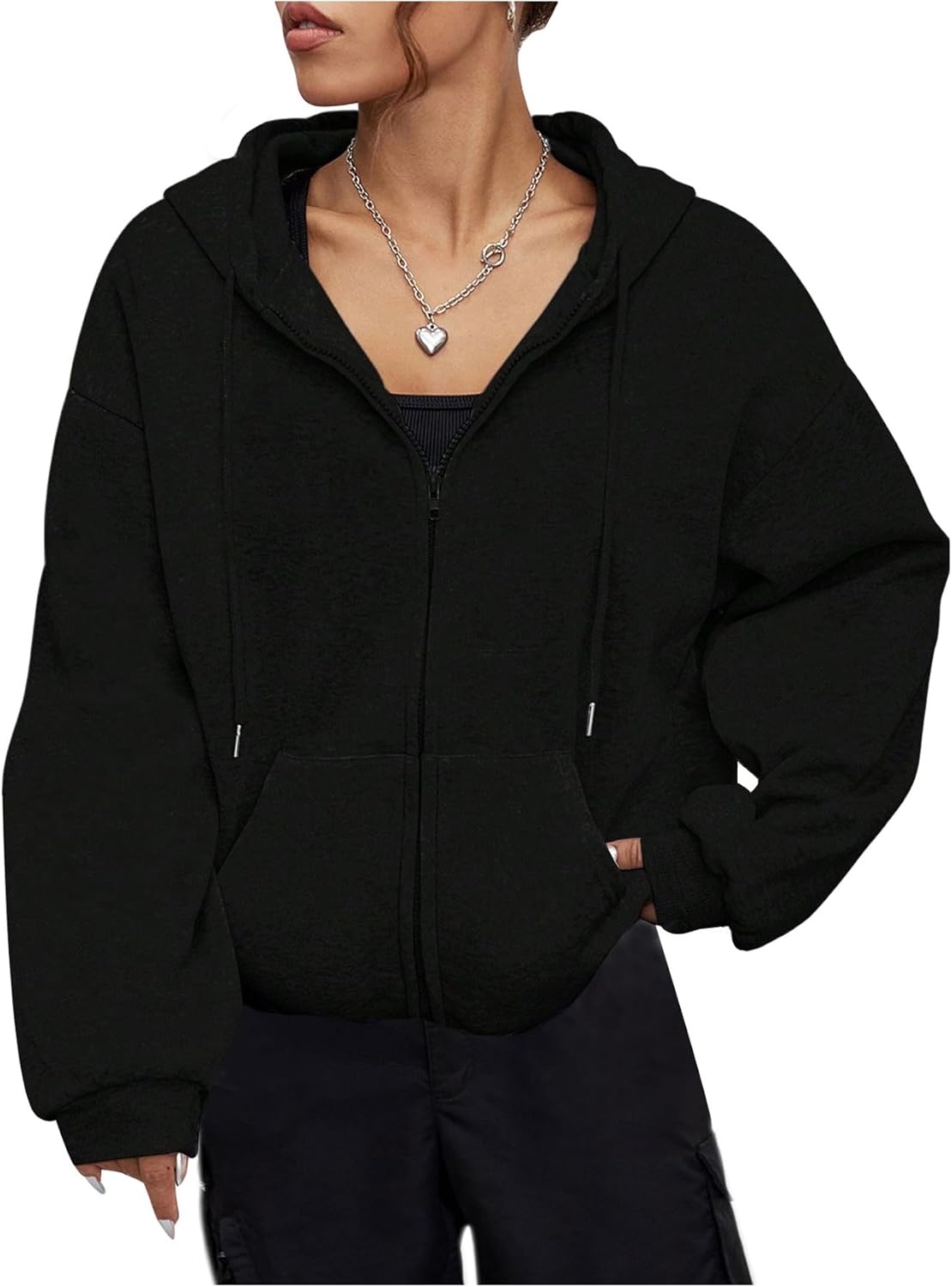 SOLY HUX Women's Zip Up Hoodie Drawstring Long Sleeve Hooded Sweatshirt Casual Fall Jacket