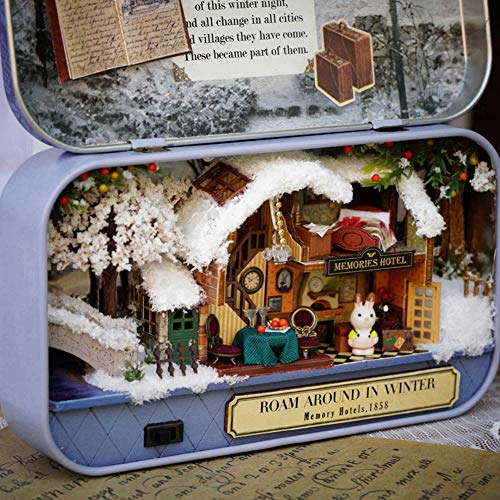 DIY Miniature Handmade, with LED Light Box Theater Old Times Good Time Trilogy Winter Roaming shipped batteries Theme Mini Doll House Best Gifts for Friends Kids(Rural)