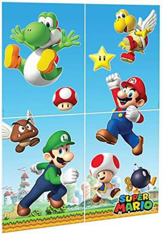 Amscan Super Mario Brothers Birthday Scene Setter, 4 Pcs
