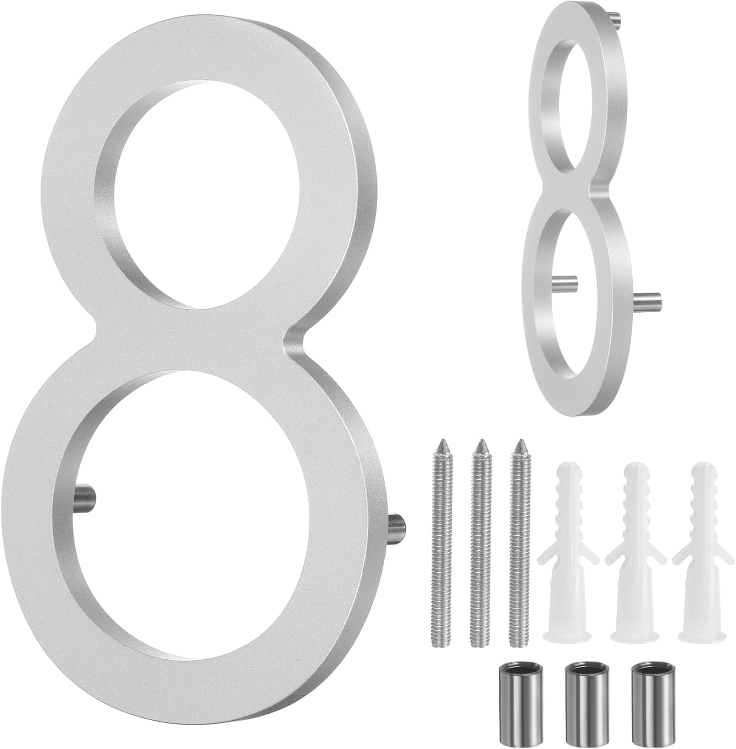 Generic Floating House Numbers, 6 Inch Solid Aluminum Modern Address Number for Outside with Nails Kit for Home Street Office Mailbox Sign(Number 8, Silver)