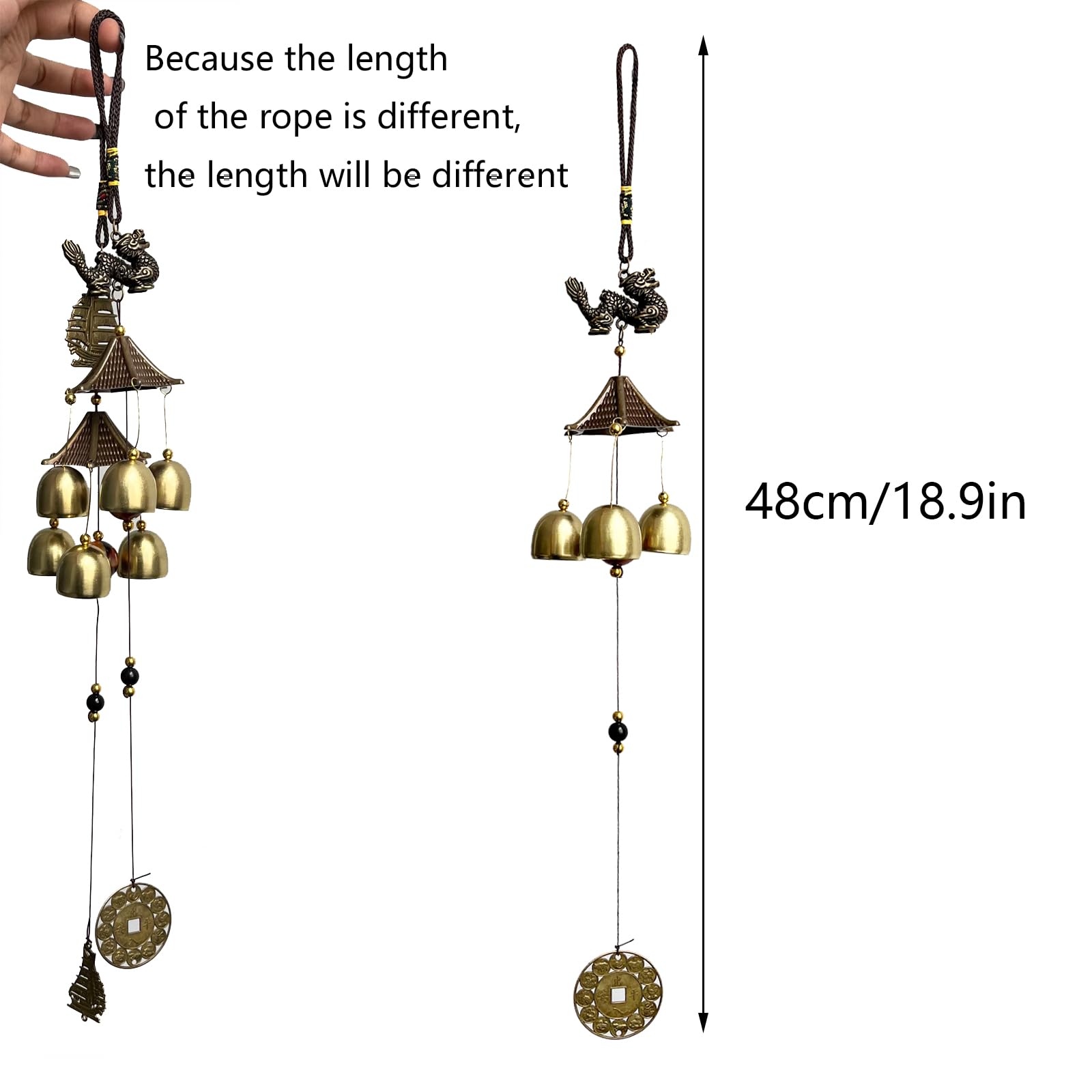 Campanelli Eolici Cinesi In Lega - 2 Pezzi Con Forme Di Pesce Ed Elefante, Decorazione Feng Shui - Foto 6
