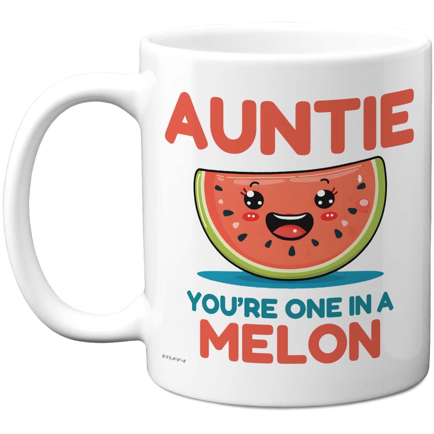 Stuff4 Auntie Mug - Watermelon Motif with 'You're One in a Melon' Slogan - Colourful Cute Birthday Appreciation - 11oz Ceramic Gloss Mug