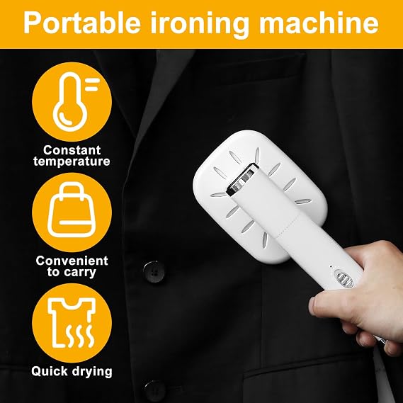 Travel Mini Steam Iron Portable Ironing Machine Foldable Handheld Steam Iron Fast Heating Clothes Steamer 180° Rotatable Micro Steamer Iron Support Dry and Wet Ironing for Travel, Home, Office (White)