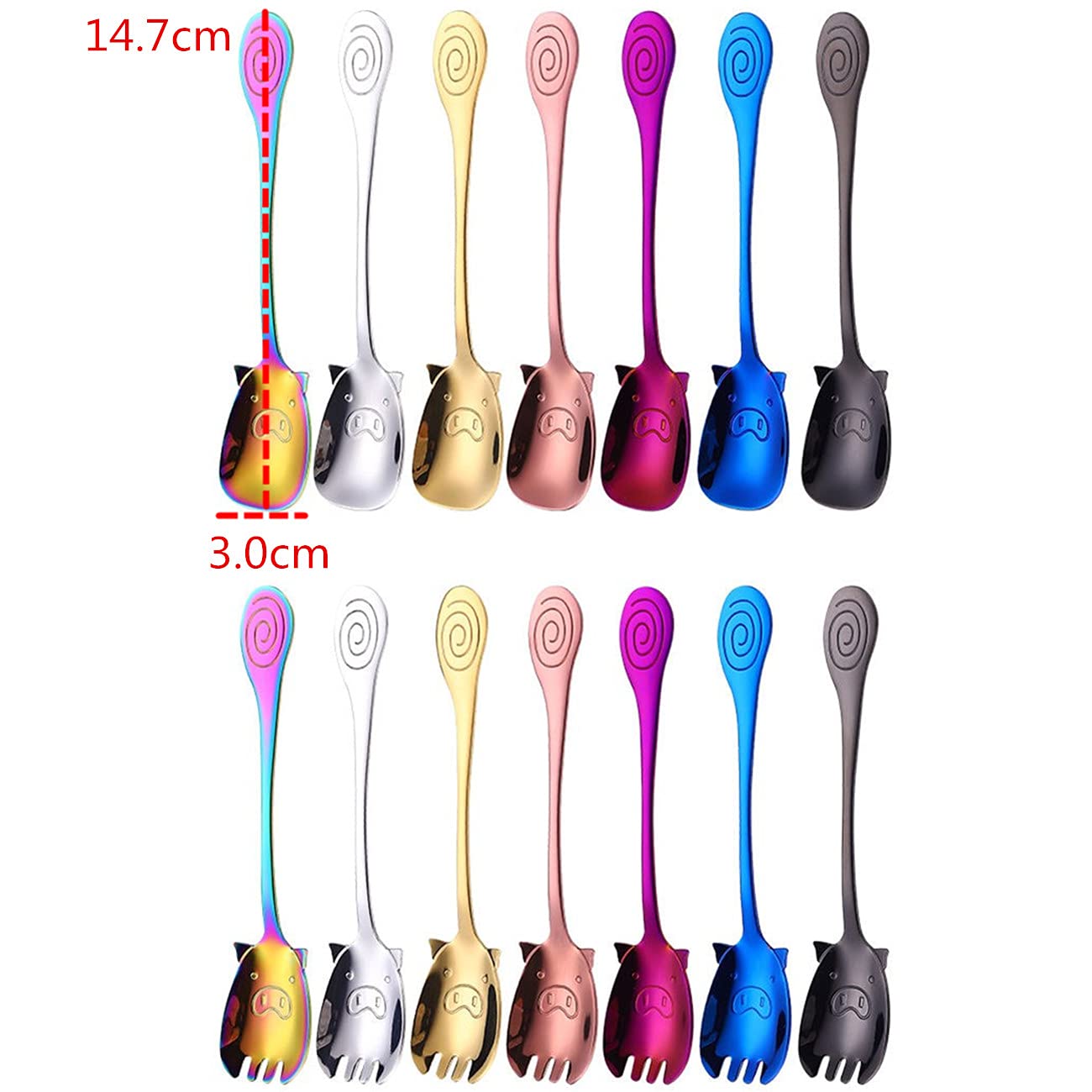 Pig Spoon/Fork Coffee Stirrers Ice Tea Spoon Stainless Steel Iced Teaspoon for Coffee Cold Drink a pair (Silver)