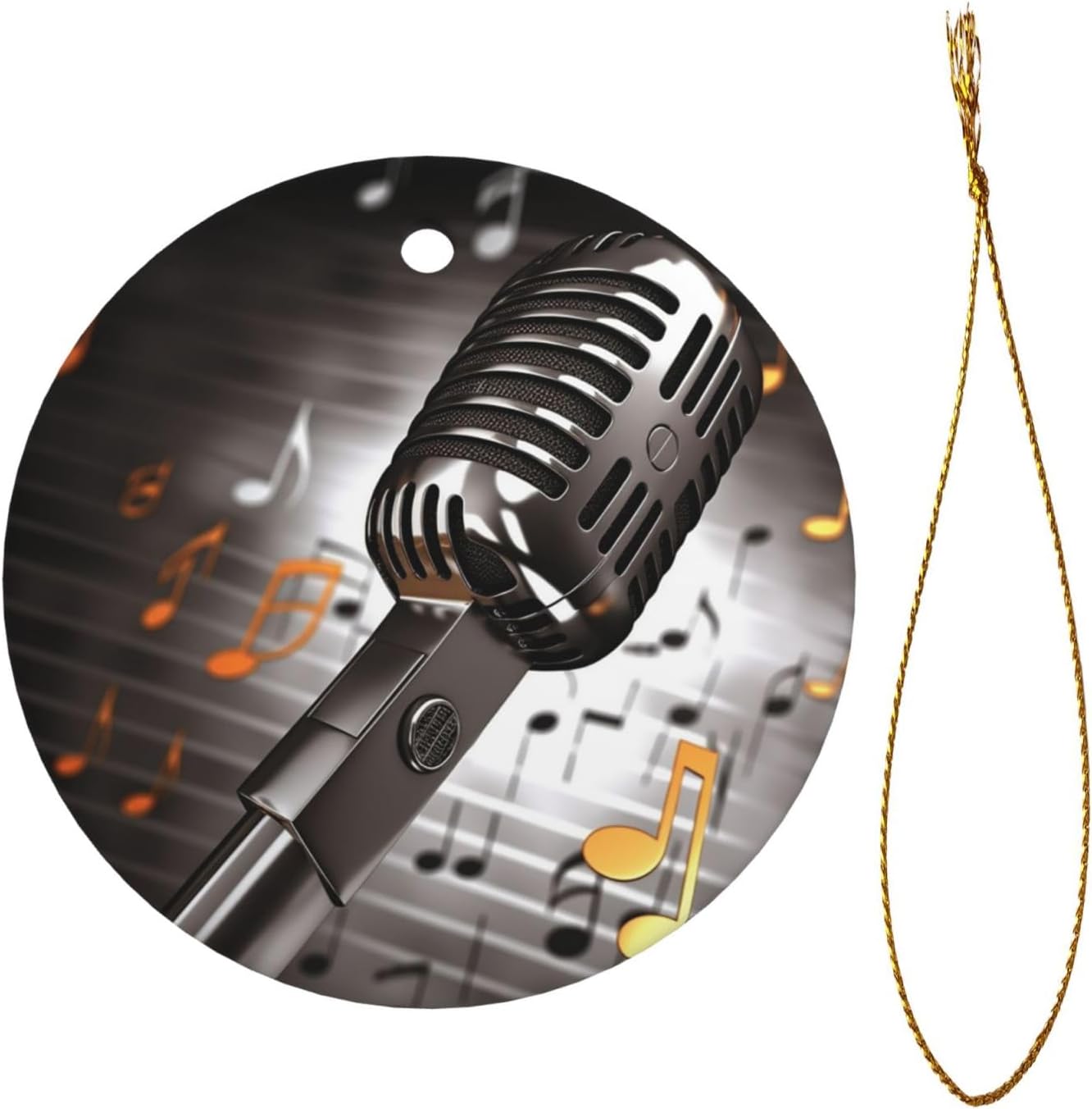Microphone with Music Notes Christmas Ornaments 2025, Gift Exchange for Women Men, Collectible Ceramic Ornament Round Hanging Ornaments for Christmas Tree Decoration image 2