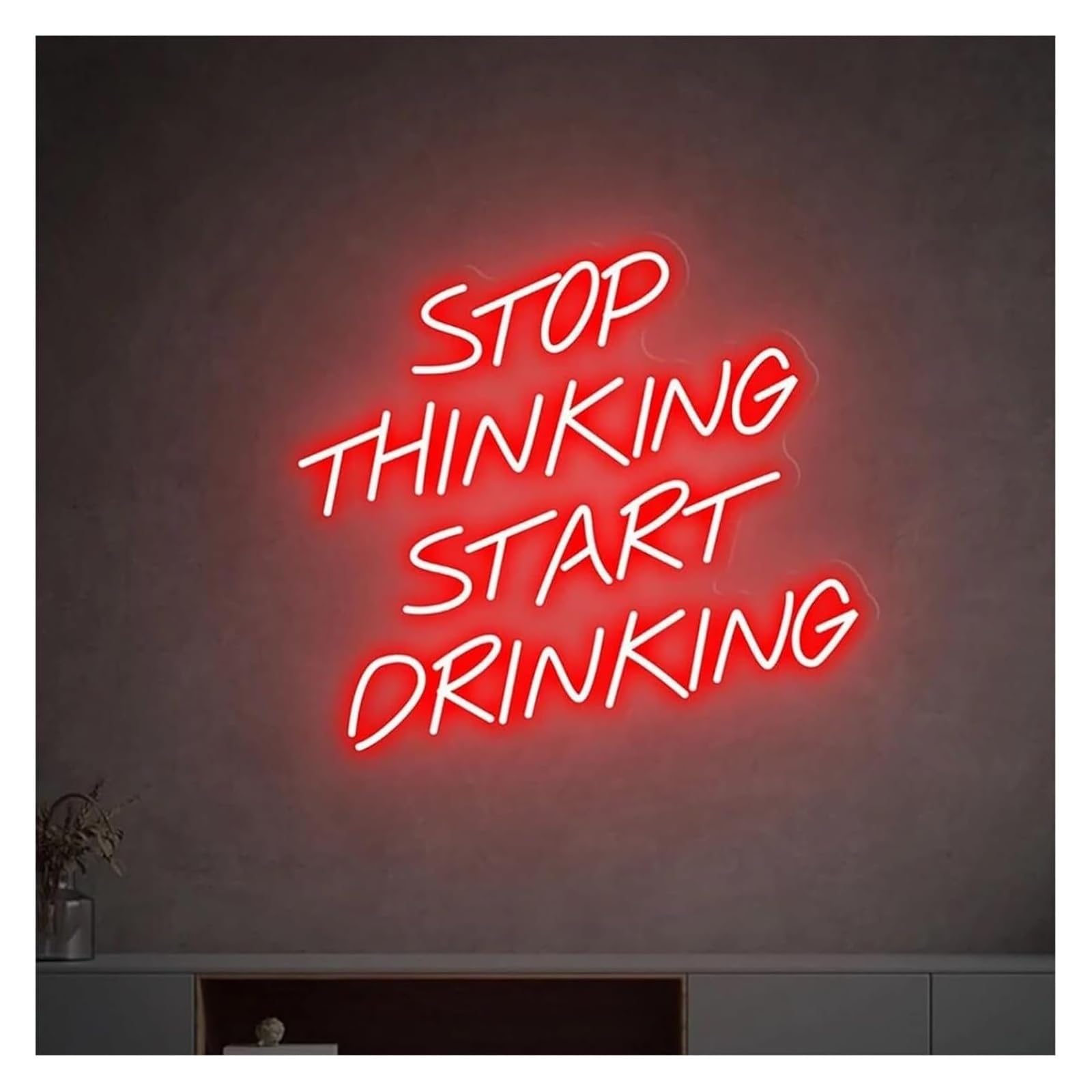 Zynther Neon lamp Stop Thinking Start Drinking for neon Sign LED for Beer Bar Club Game Room Party Restaurant Wall Decor 38cm×33cm(D)