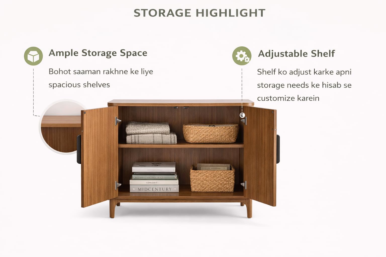 Quick Artsy Furniture Mid-Century Modern Wooden Cabinet with