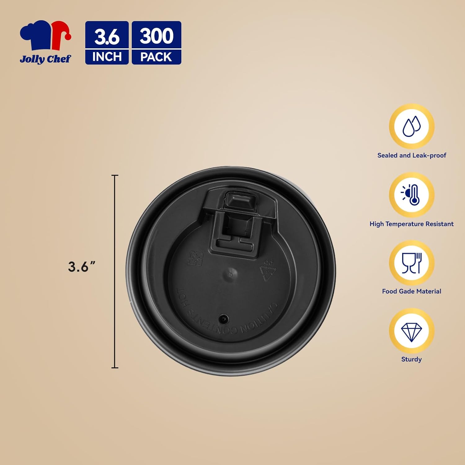 JOLLY CHEF 300 Pack Black Coffee Cups Lids 3.6'', Disposable Plastic Lids for 10, 12, 16, 20 oz Paper Coffee Cups (90 mm) - Image 2