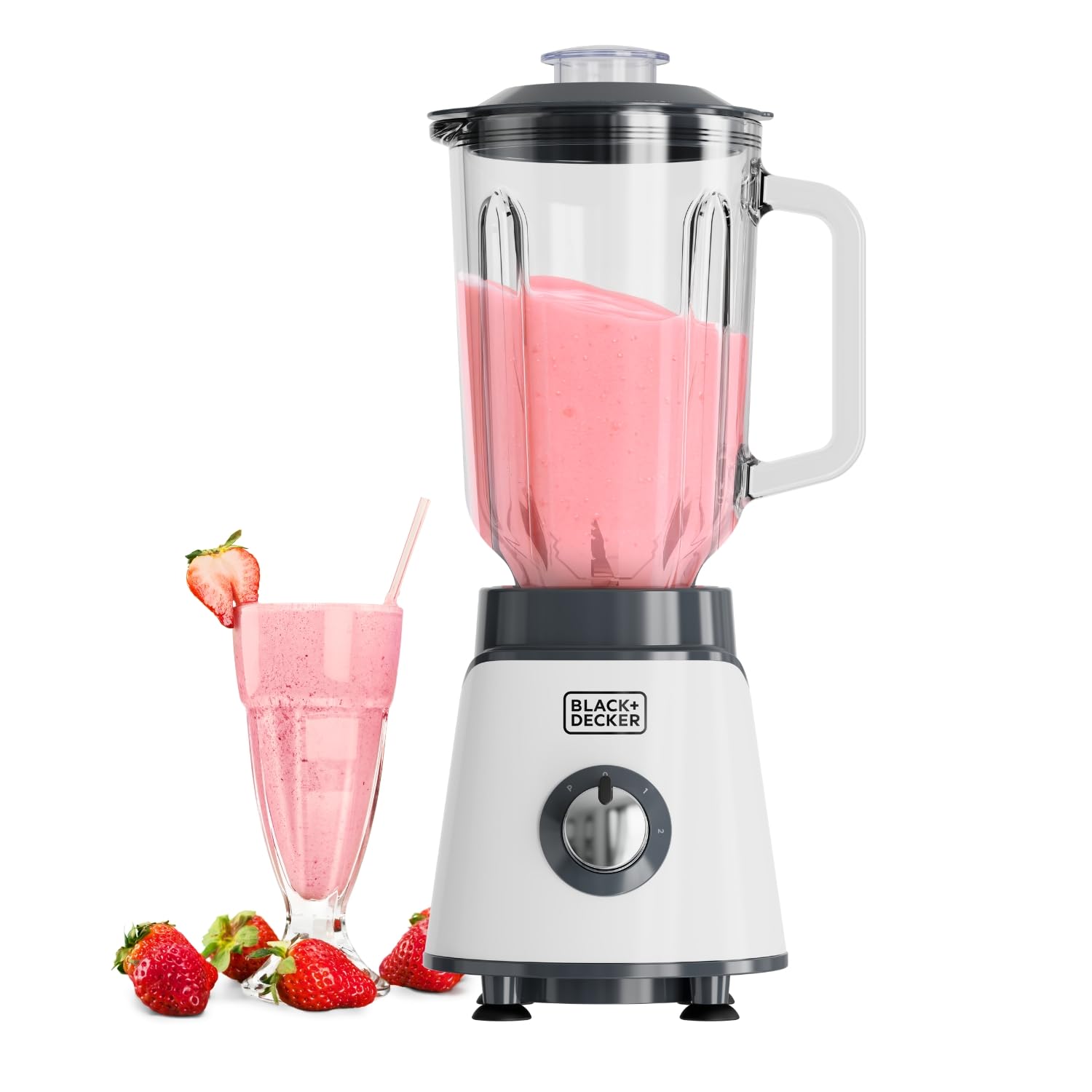 Black+Decker - Batidora de Vaso BXJB1002E 1000W | Jarra Cristal 1,5L | Cuchillas Acero Inox 4 Filos | Función Pica Hielo | 2 Velocidades + Pulse | Apta Lavavajillas | Sistema de Seguridad