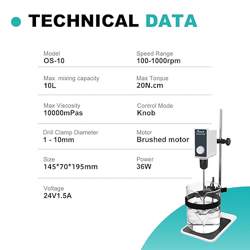 Miniatura 2 de JOANLAB Agitador de laboratorio Agitador de laboratorio 10L Varilla de agitación y soporte de acero inoxidable Mezclador velocidad ajustable