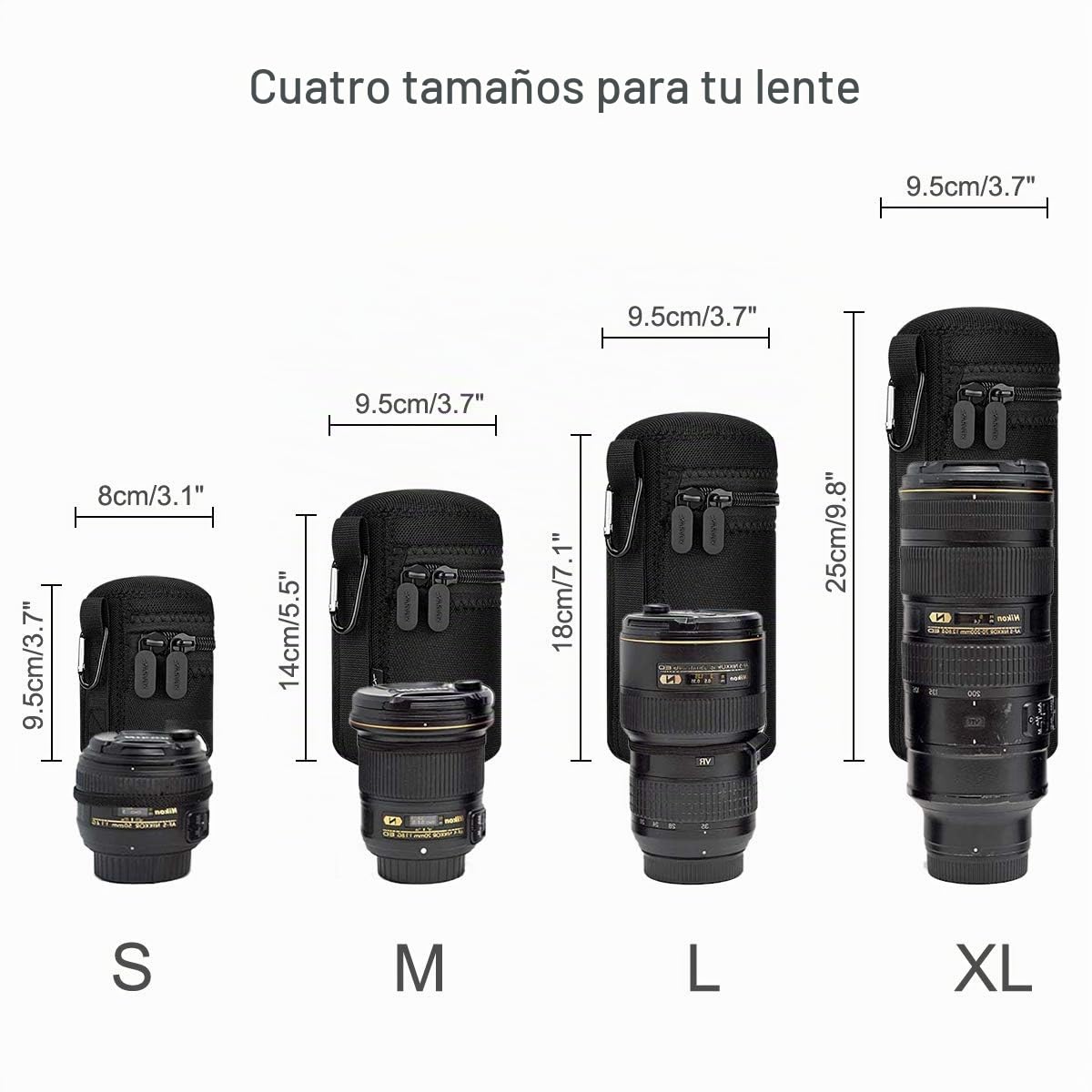 Arvok Fundas para Set de Objetivos, Estuches Protectores para Lentes Resistentes al Agua, para Objetivos de cámara DSLR, para Lentes de cámara de 4 tamaños para Nikon, Tamron, Sigma, Pentax, Sony