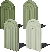 Whaline Boho Rainbow Wooden Bookends - 4Pcs Sage Green Arch Non-Skid Book Stands for Heavy Books, Office, Home, Library Decor
