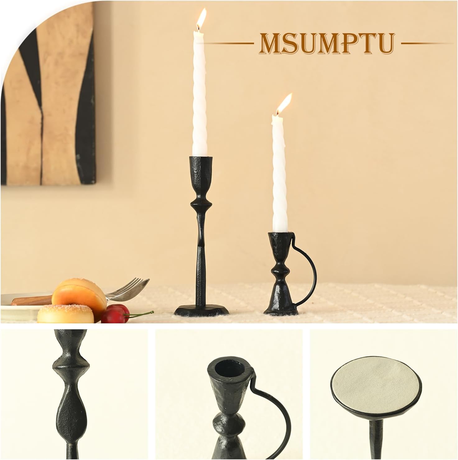 Candle Sticks Holder Decor, Set of 2 Vintage Black Candle Holders, Modern Decorative Tapered Candlestick Holders Centerpiece for Dining Table Centerpiece, Wedding, Party Decor image 4