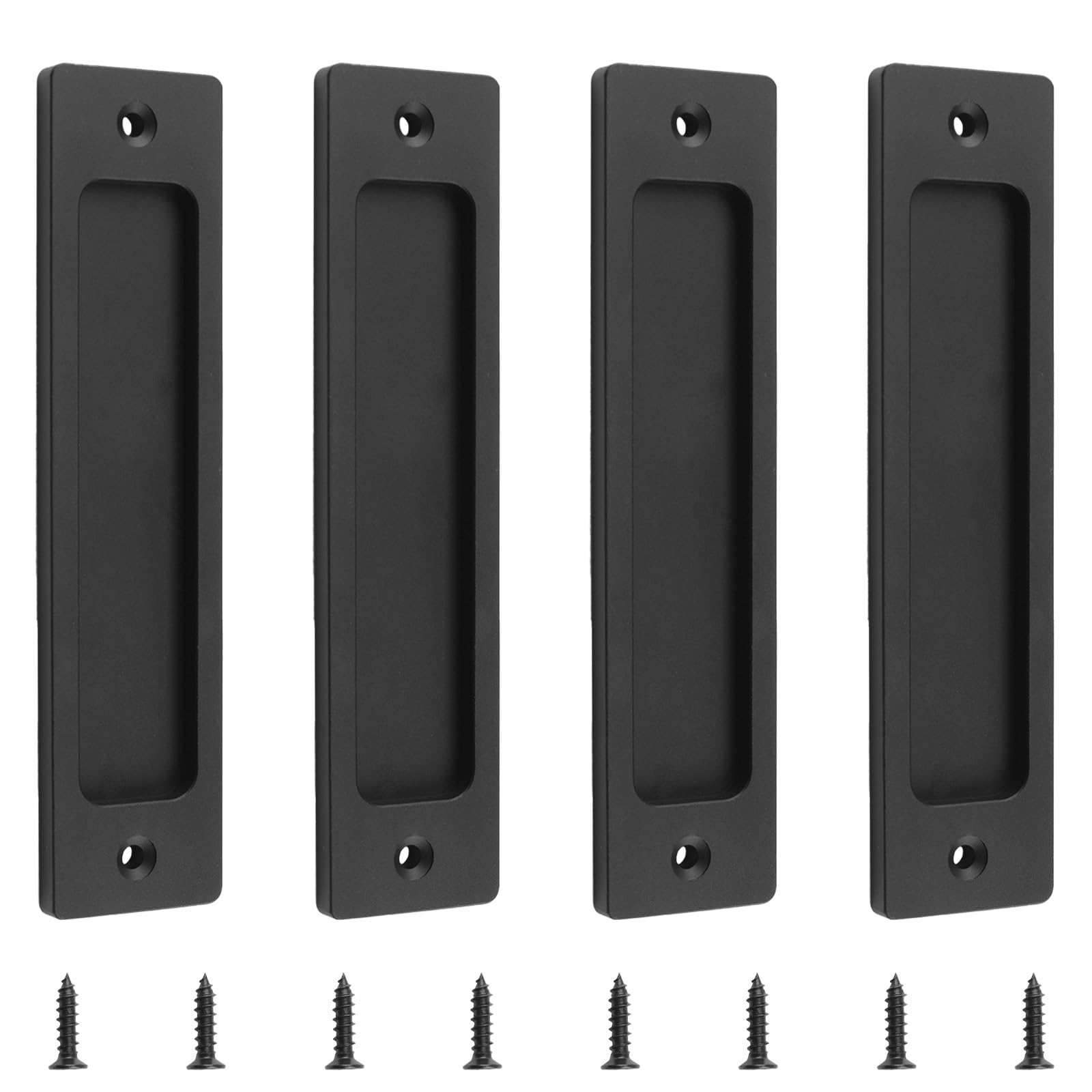 MOROBOR Rectangular Recessed Sliding Door Pulls, 4pcs Matte Black Flush Pull Aluminum Alloy Closet Door Finger Pulls with Mounting Screws for Sliding Barn Door