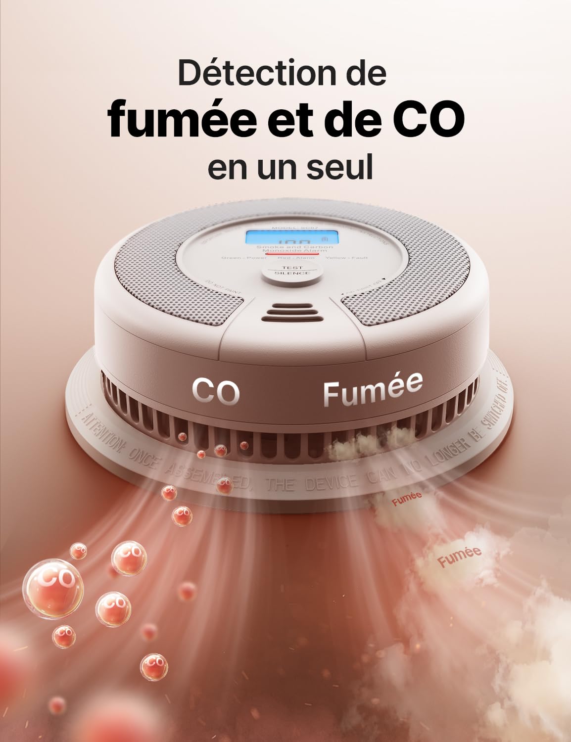 X-Sense Détecteur de Fumée et de Monoxyde de Carbone Autonome de 10 Ans, Détecteur de Fumée et de CO avec Bouton de Test, Vérification Automatique, Selon EN14604 et EN50291, SC07