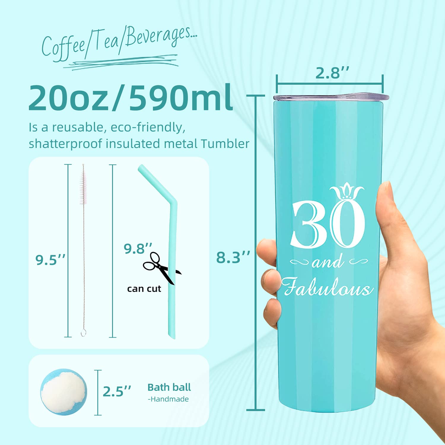 VeryMerryMakering 30th Birthday Gifts for Women - Tumbler, Decorations, Party Supplies - Happy Birthday Gift