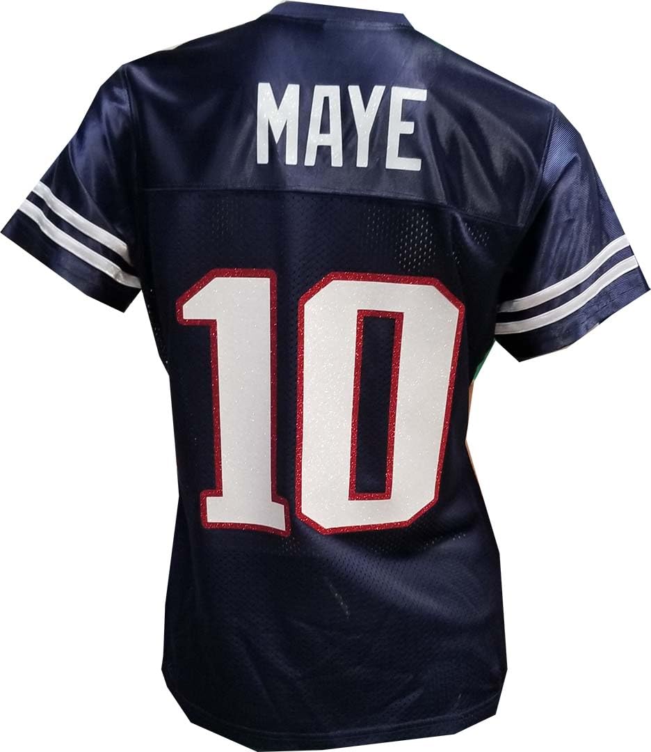 Drake Maye Womens Blinged Mesh Jersey (US, Alpha, Large, Regular, Regular, Blue)