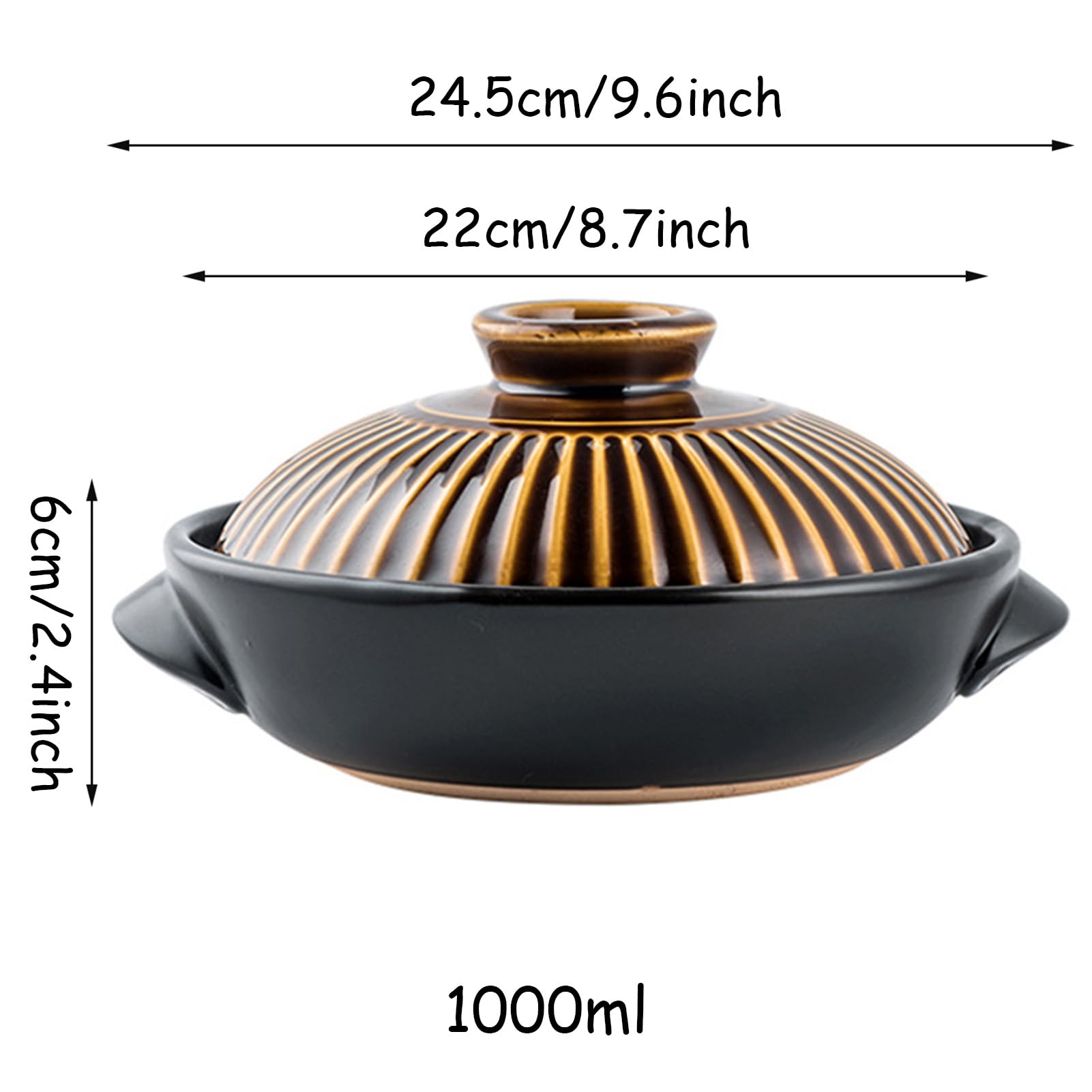 Japoński garnek ceramiczny, zapiekanka z terakoty z pokrywką, garnek z terakoty, nieprzywierający garnek ceramiczny, domowy garnek z terakoty, łatwy do czyszczenia(1000ml)