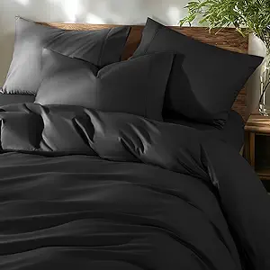 Shilucheng 100% Cotton California King Size Duvet Covers - 600 Thread Count, Luxury Sateen Weave Egyptian Cotton Comforter Cover with Zipper Closure,Hotel Bedding Duvet Covers 3 Piece (Black)