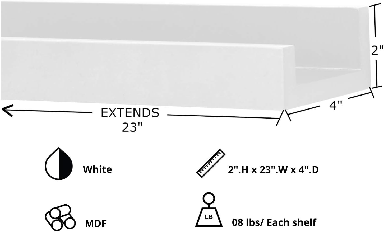 Sleek White Engineered Wood 23" Floating Wall Ledge