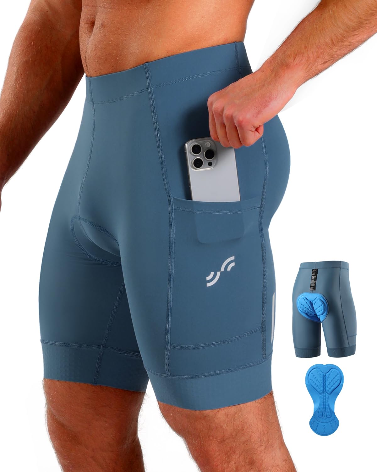 Sportneer Radlerhose Herren mit Sitzpolster 4D Gepolsterte Fahrradhose kurz Übergroße Netztasche Herren Fahrrad Hosen Radhose Design der abdominalen Dekompression