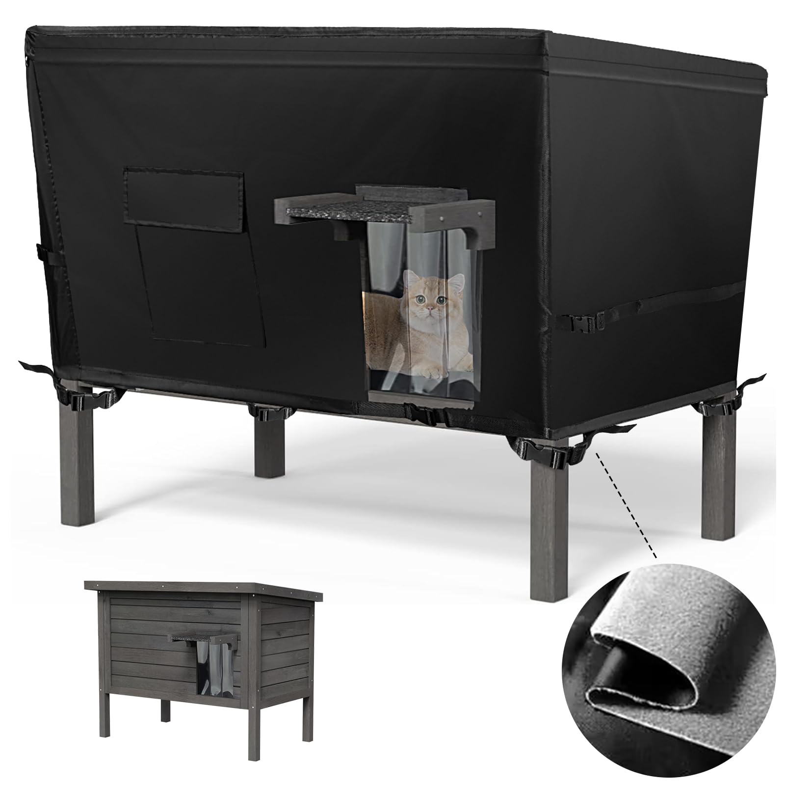 Sudiwei Feral Cat House Cover - Insulated Waterproof Outdoor Cat House for Winter - Thickened Plush Lining - 37x23.5x20in