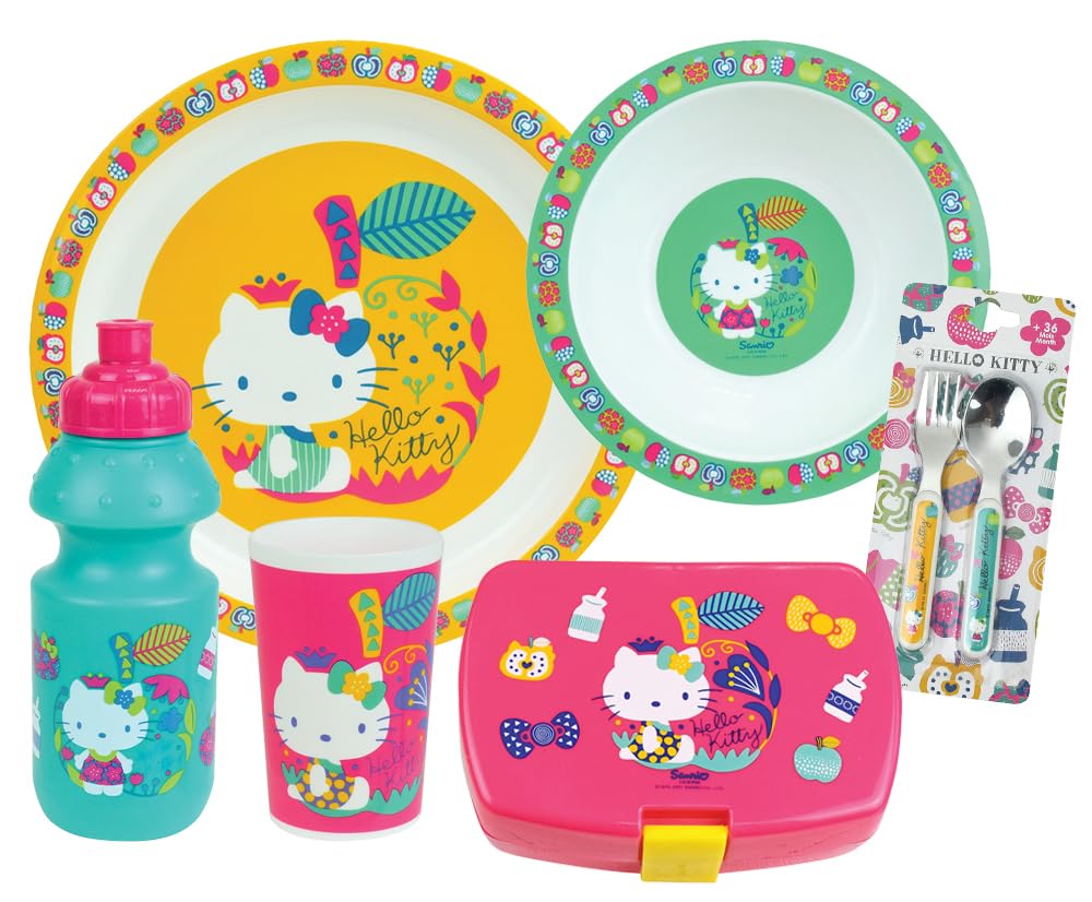 Set Stoviglie Hello Kitty - 6 Pezzi Con Bicchiere, Piatti E Porta Merenda - Foto 4