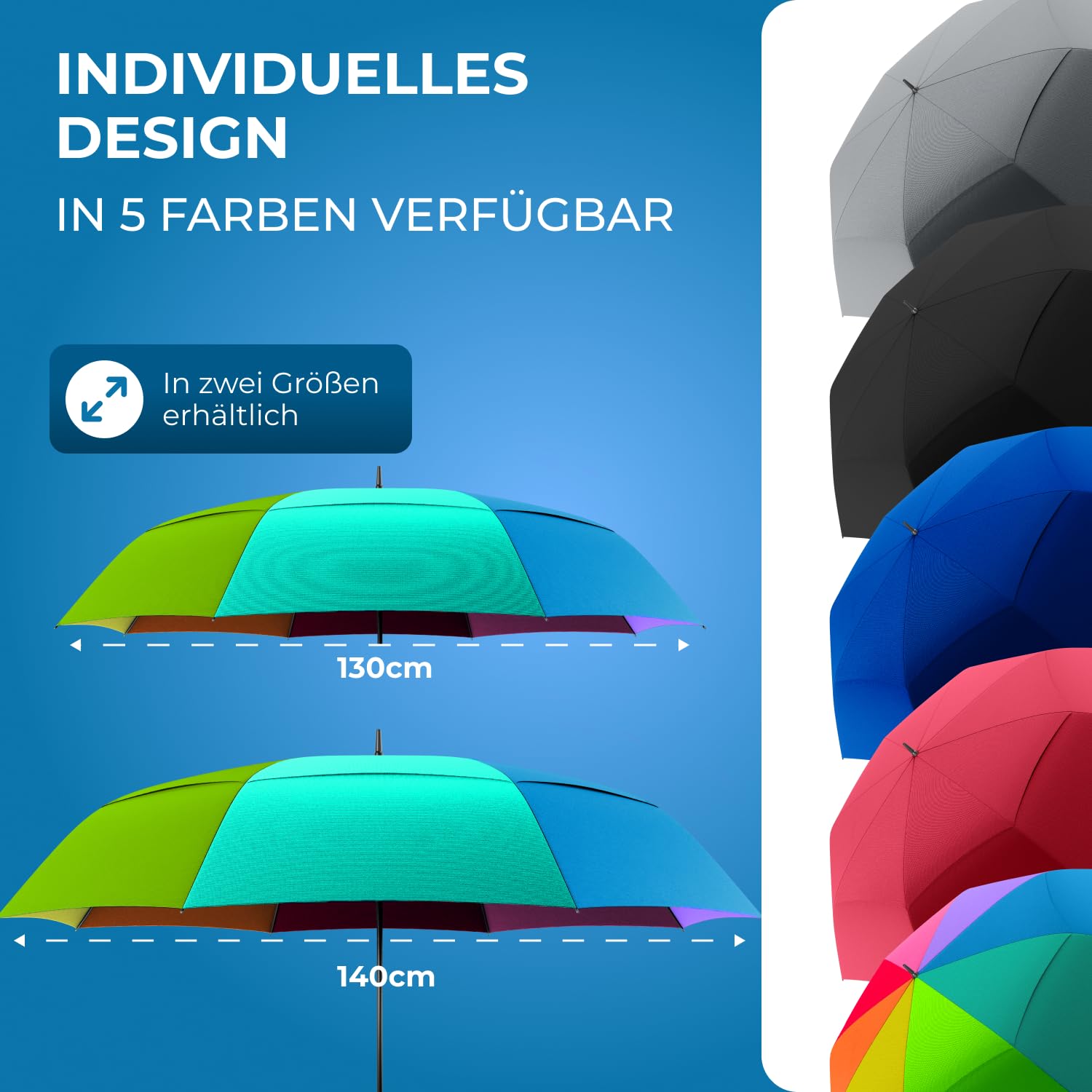 STYNGARD XXL Regenschirm Groß Sturmfest [Ø 130/140 cm] - Golfschirm mit Doppelbespannung für maximalen Wind- und Regenschutz Modell - Regenschirm für 2 Personen - BELFAST