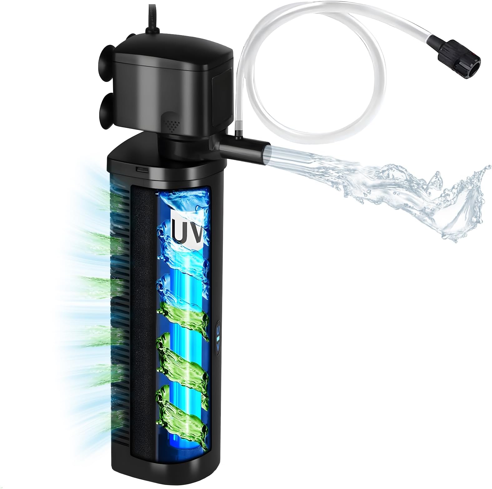 Internal Aquarium Filter with U-V Function - Powerful Submersible Pump for Clear Water - Ideal for 280-1135L (75-300 Gallons) - 2271L/h (600GPH) - Freshwater and Seawater