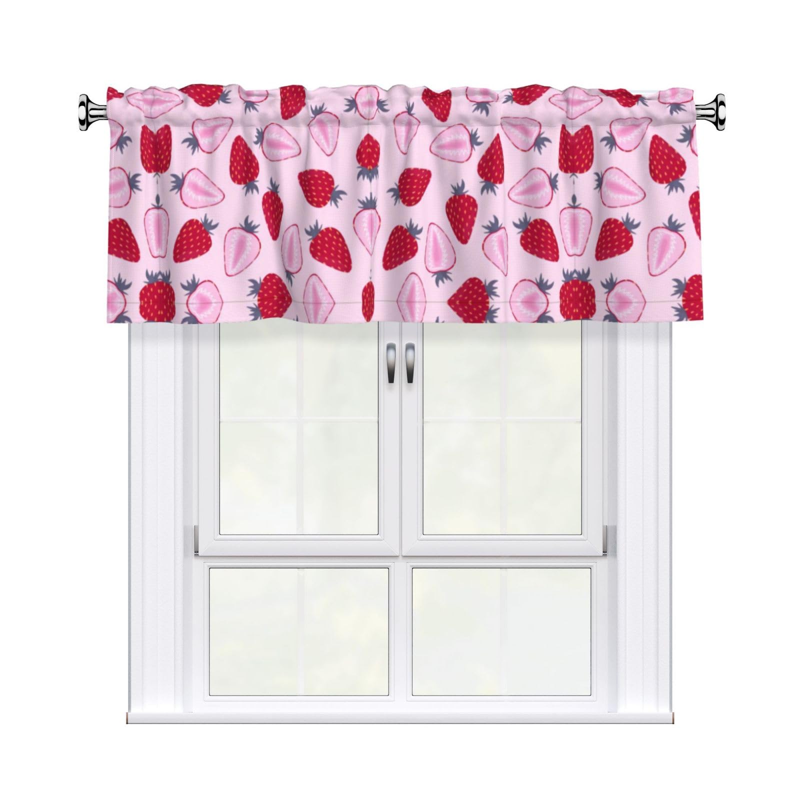 YYHHAOFA Strawberry pattern Prints Durable Kitchen Window Layer – 54x18 Inch 100% Polyester Valance with Precision Construction