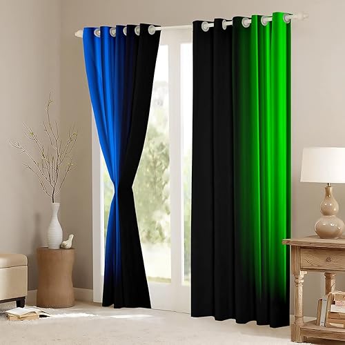 Miniatura 4 de Cortinas geométricas abstractas degradadas para ventana para dormitorio, sala de estar, niños, adolescentes, cortinas a rayas azules, verdes y