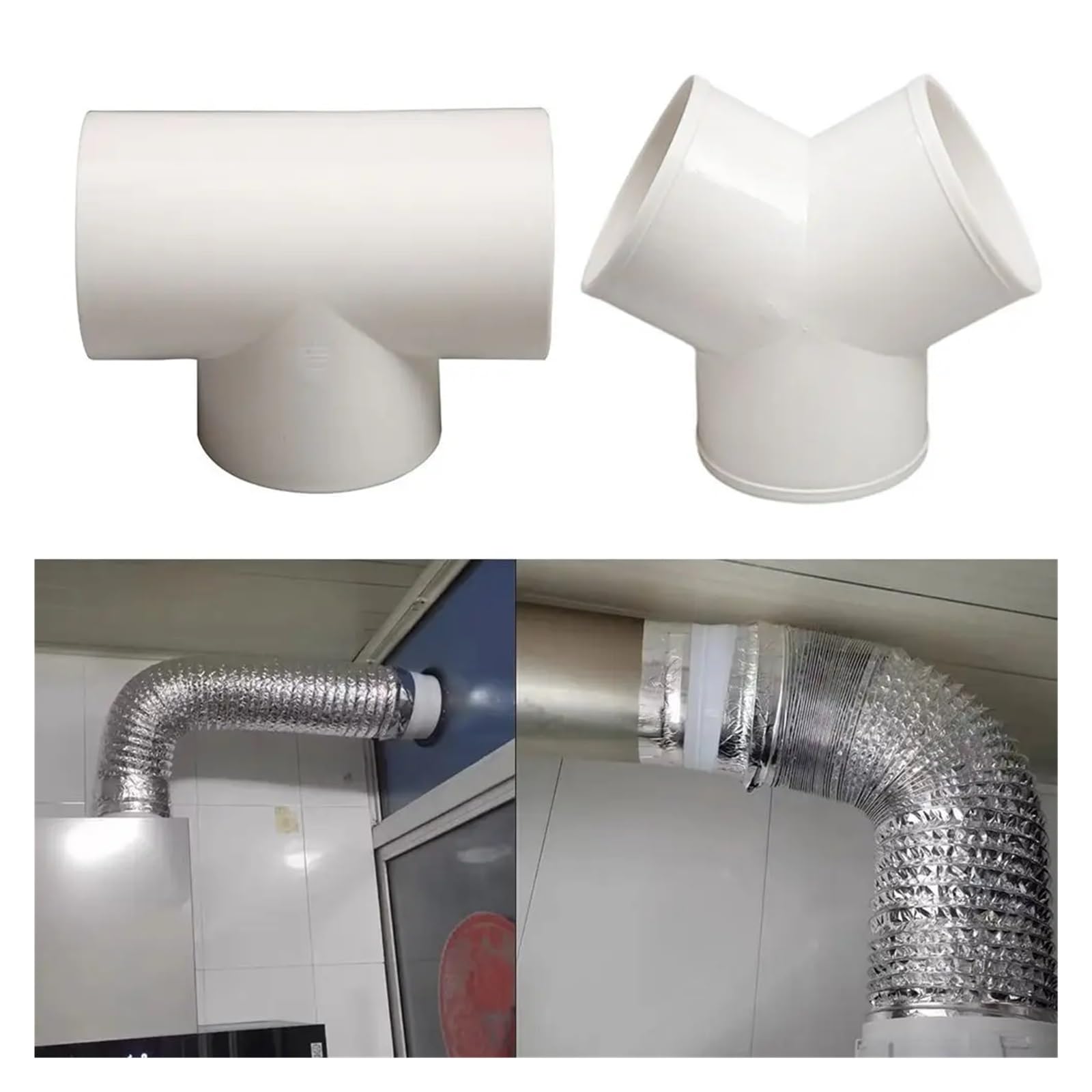 100/150/200mm Kanał T/Y Złącze kanału Szybkie złącze rury wentylacyjnej 3-drożny rozdzielacz Złączki rury wydechowej PVC(200mm-Y Shape)