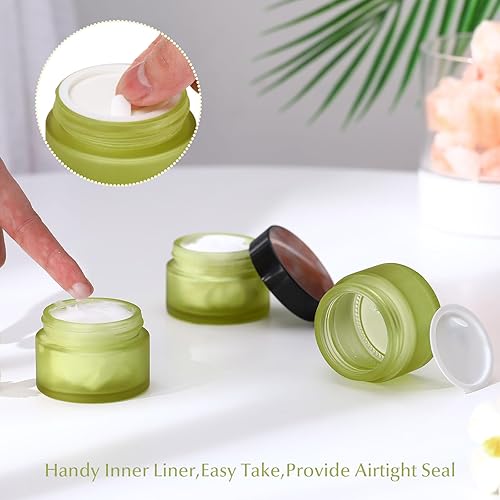 Miniatura 10 de Domensi 60 frascos de vidrio de 1 onza con tapas, latas de vidrio pequeños para velas de vidrio, tarros de cosméticos para viajes con revestimientos