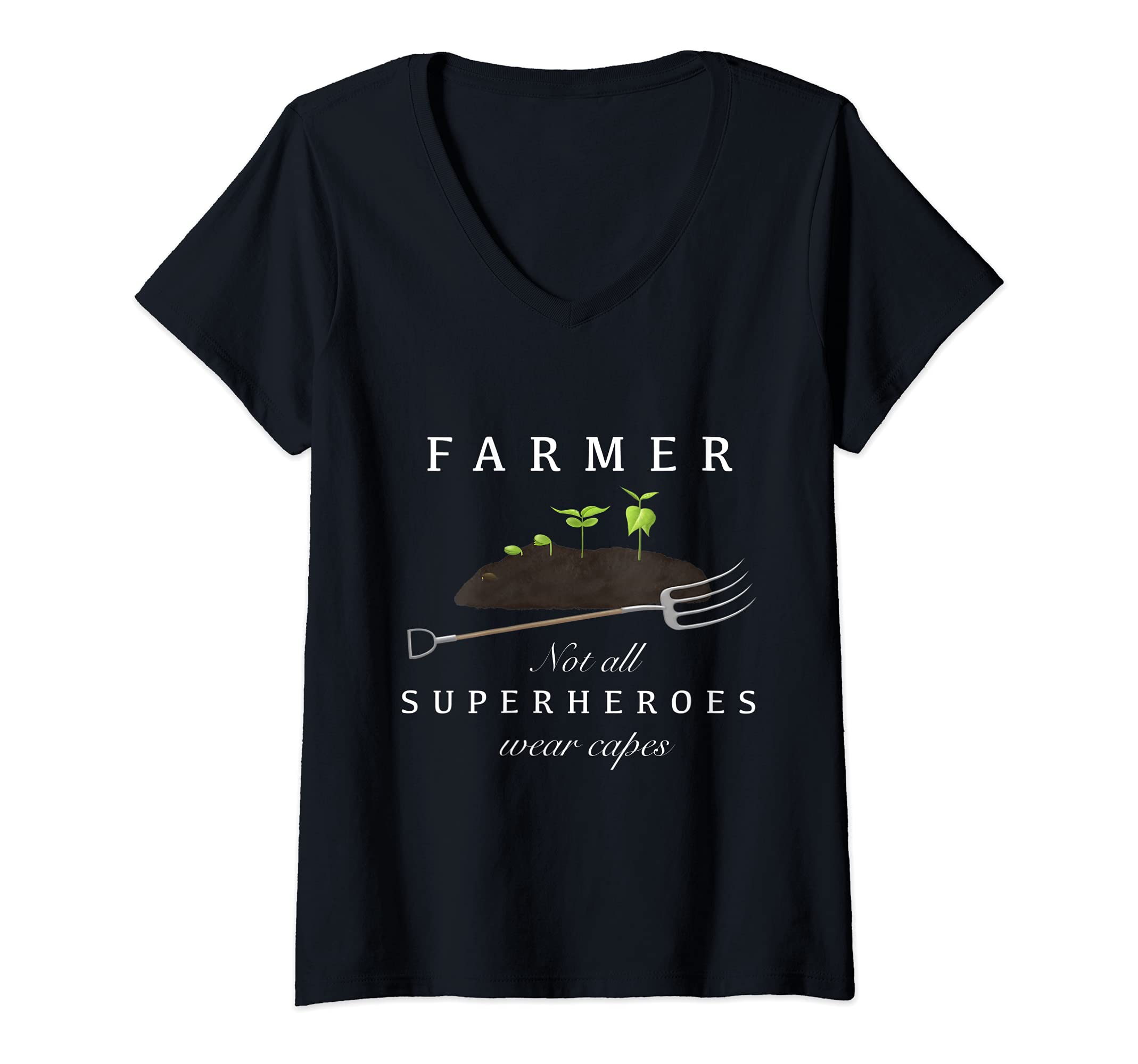 Womens Farmer superhero (D010-0256A) V-Neck T-Shirt