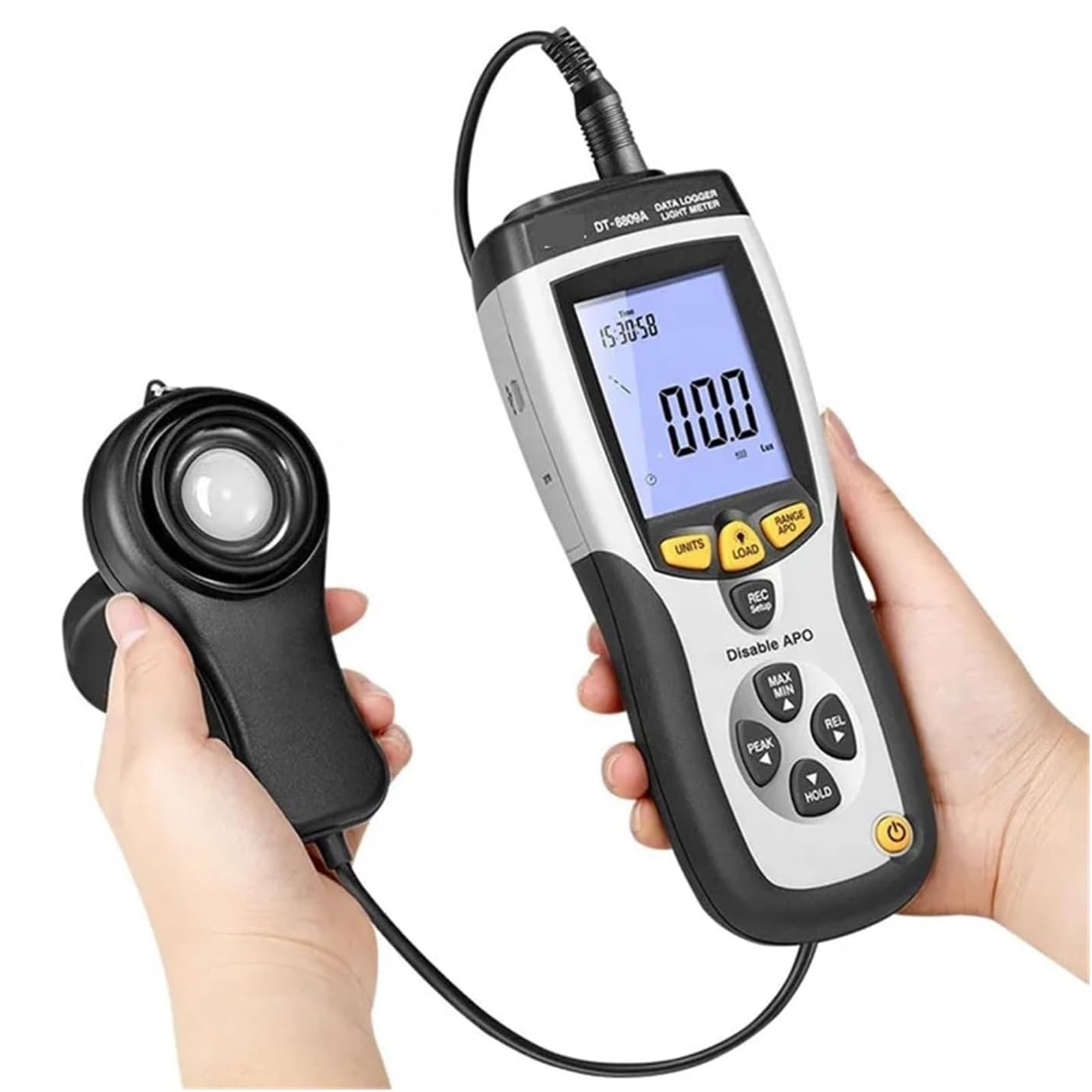 Spektrometry typu dzielonego, cyfrowy tester światła / miernik Lux, ręczny miernik oświetlenia, zakres pomiarowy 0-400000 LUX/FC, kompatybilny z PC, przechowywanie danych 99