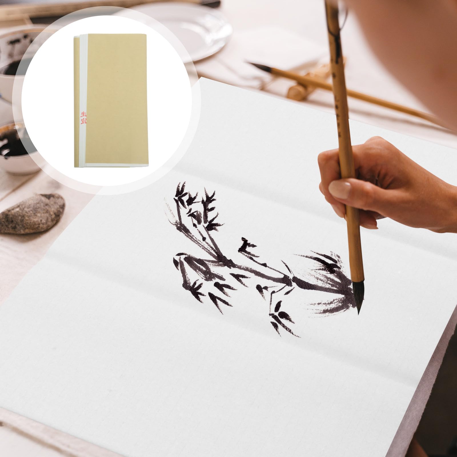 NESTINGHO 100 Feuilles de Papier à Dessin de Riz Blanc Rectangulaire Portable Multifonction pour Amateurs et Débutants de Calligraphie Chinoise