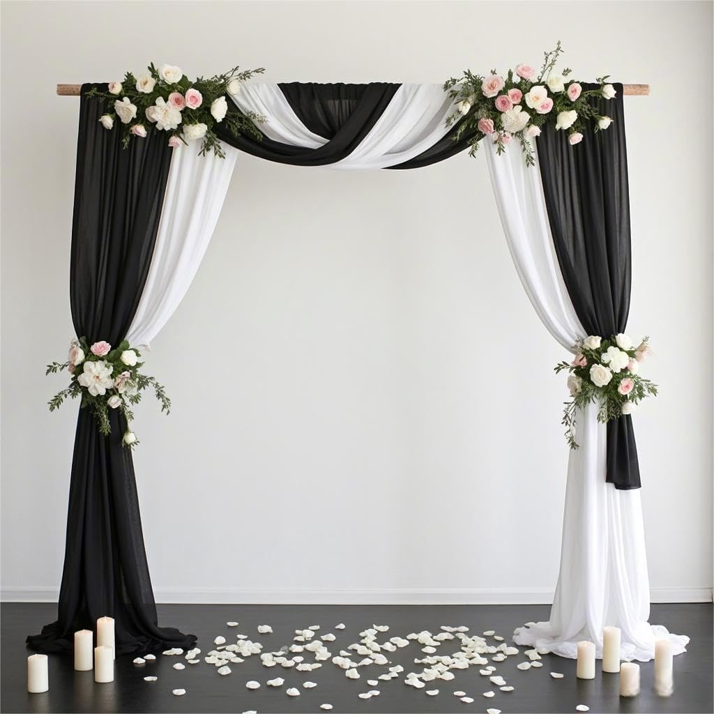 MLMW Black Chiffon Fabric Sheer Fabric by the Yard Halloween 10 Yards 60" Wide Wedding Arch Draping Fabric Sheer Material for Party Backdrop Arch Ceiling Decor