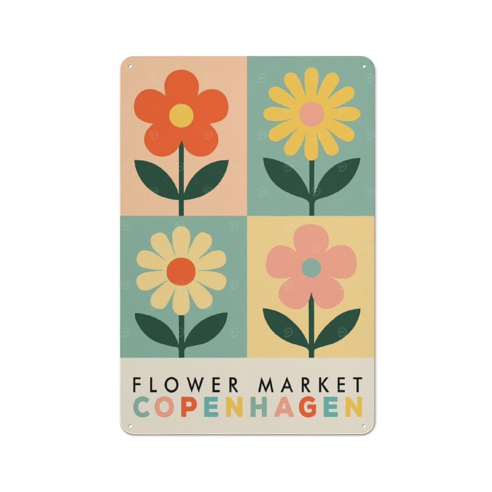 Junmoney Style-21 For Garden Room Or Summerhouse, Flower Market Copenhagen Retro Art Retro Metal Sign 30X20cm, For Vintage Wall Decor Fans, For Metal Sign Collectors