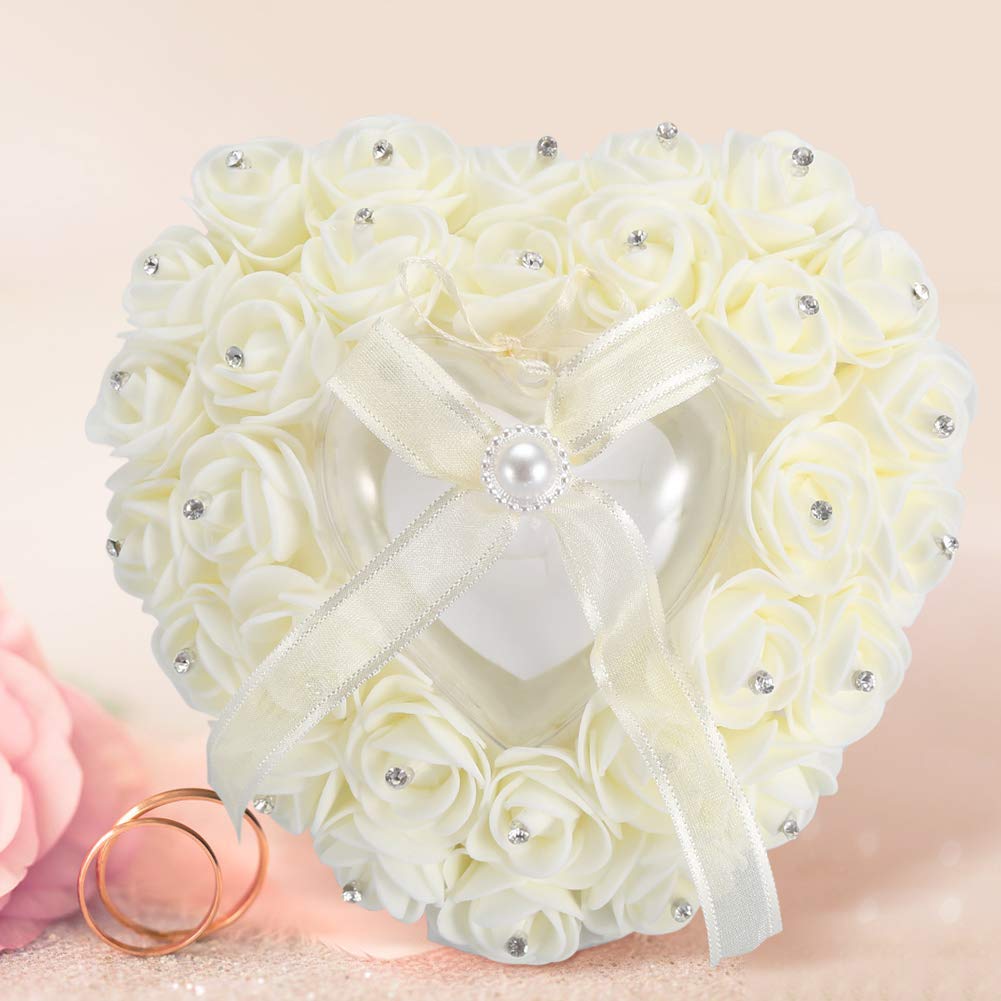 Cuscino Porta Anelli Matrimonio - Cuore Rosa Con Fiori, 15x13cm - Foto 11